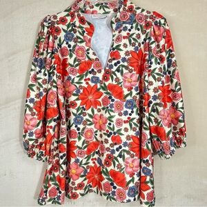 Smith & Quinn Women’s Floral Eliza 3/4 Sleeve Tunic Top Oversized Size Small